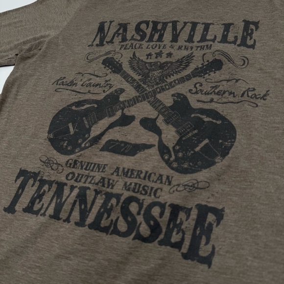 Next Apparel Women’s Nashville Peace Love & Rhythm Graphic Brown Tee Shirt Small - Picture 5 of 9